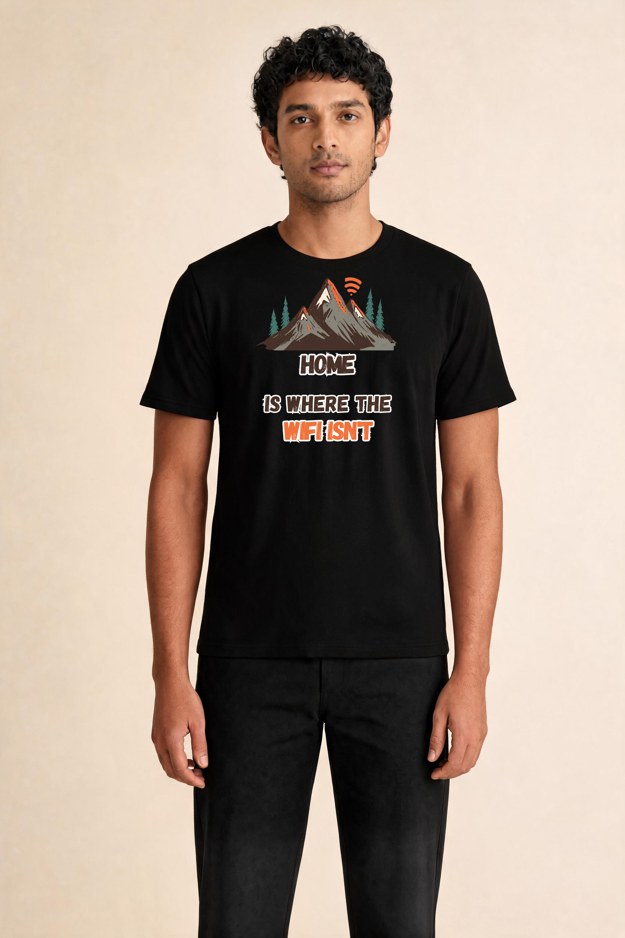Mountain Scene Premium Tee — Male Model (Black)