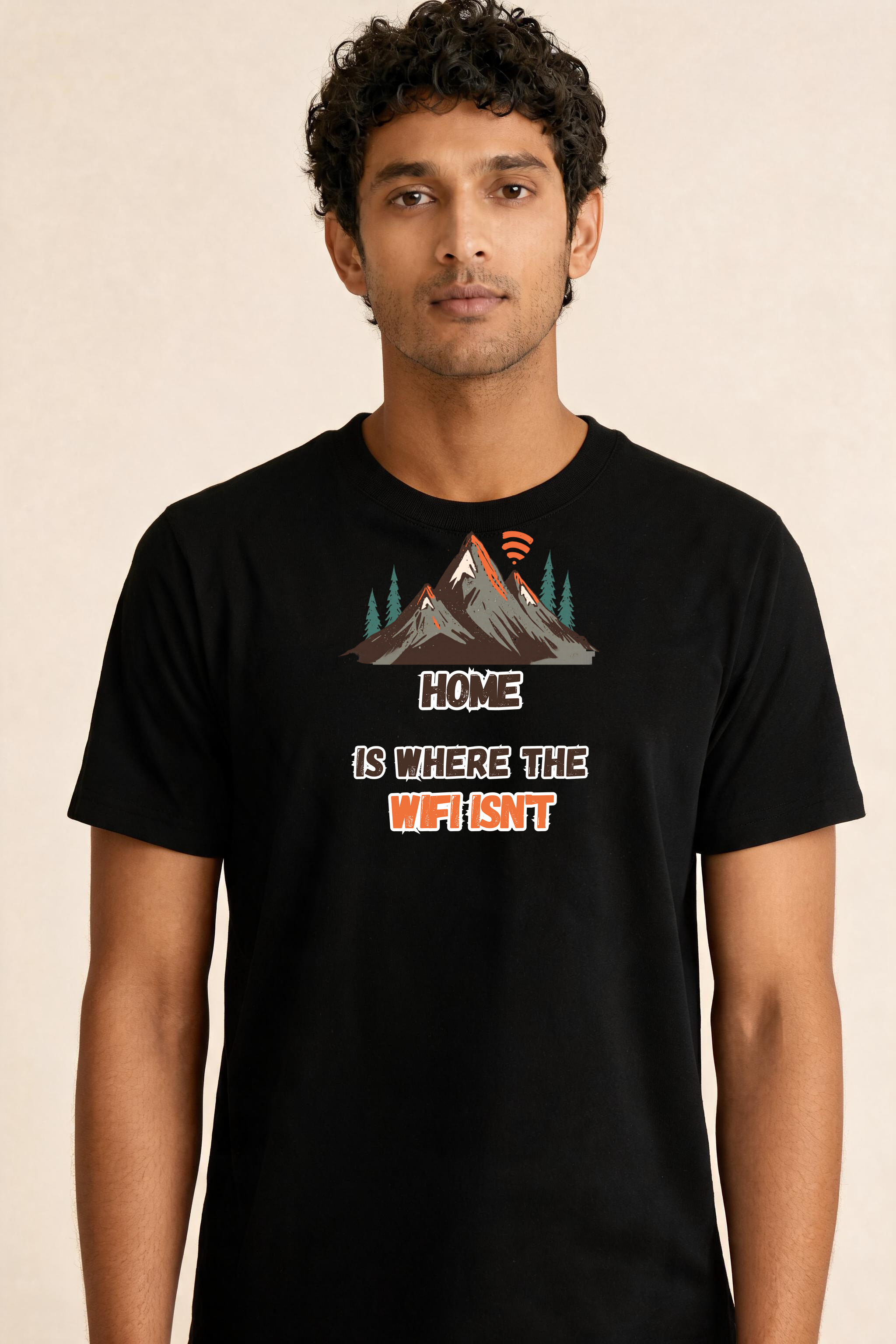 Mountain Scene Premium Tee — Male Model (Black)